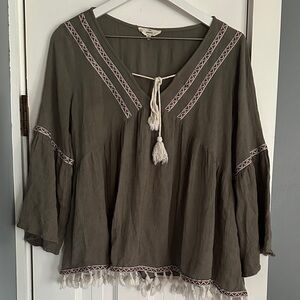 Entro Olive Bohemian Blouse with Tassels